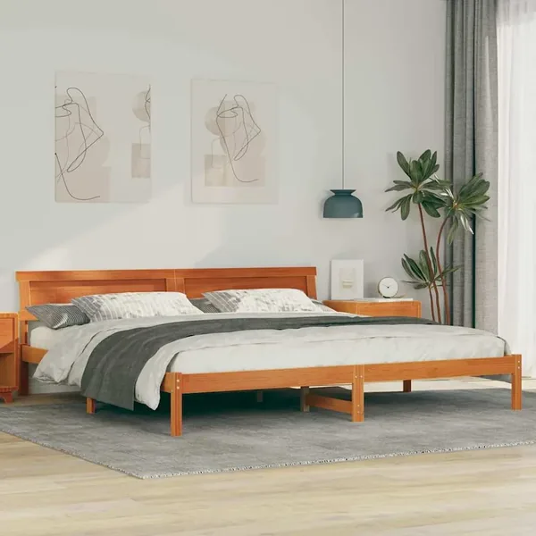 Cadre de lit avec tête de lit Brun cire 180 x 200 cm Pin massif