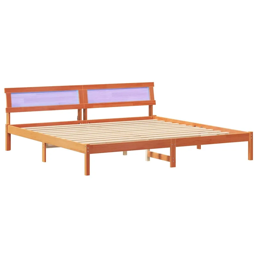 Cadre de lit avec tête de lit Brun cire 180 x 200 cm Pin massif - 2
