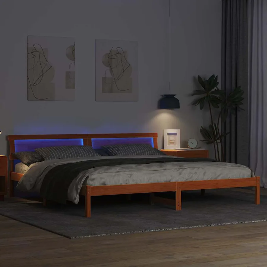 Cadre de lit avec tête de lit Brun cire 180 x 200 cm Pin massif - 4