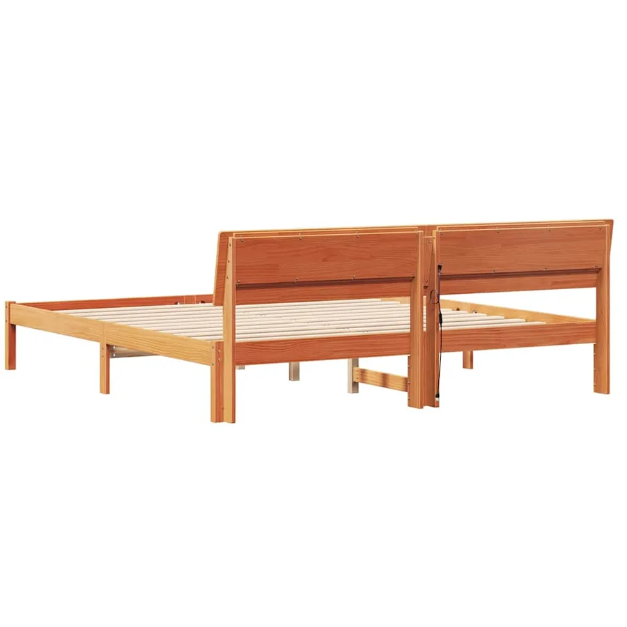 Cadre de lit avec tête de lit Brun cire 180 x 200 cm Pin massif - 7