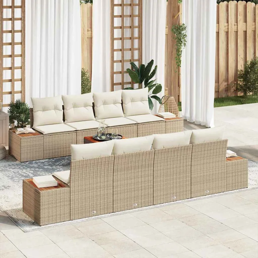 Ensemble de canapé de jardin 9 pcs Beige Poly rotin