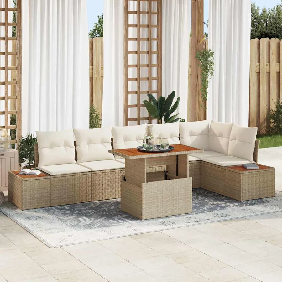 Ensemble de canapé de jardin 7 pcs Beige Poly rotin