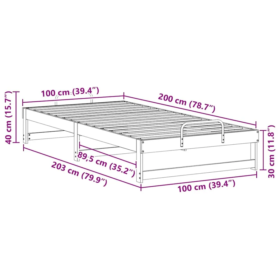 Cadre de lit Marron 100 x 200 cm Pin massif - 8