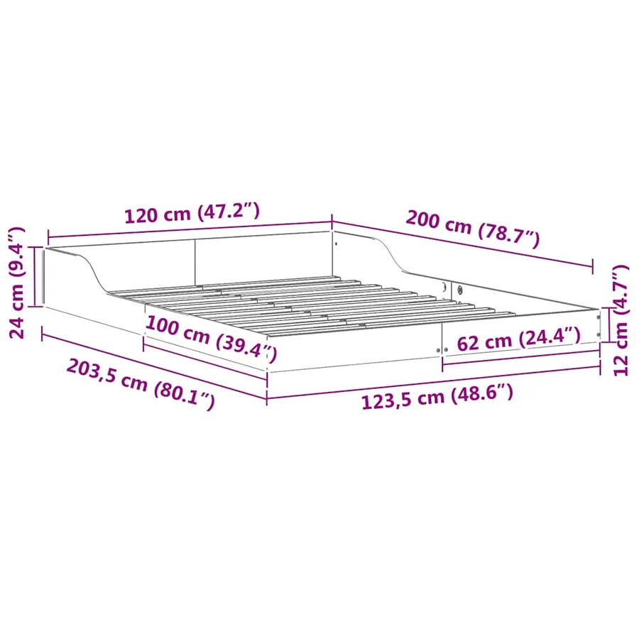 Cadre de lit Brun cire 120 x 200 cm Pin massif - 10