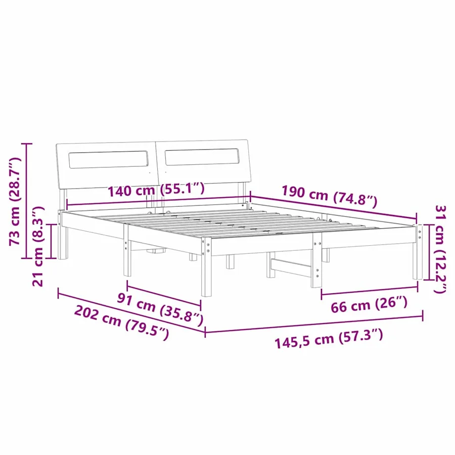 Cadre de lit avec tête de lit Blanc 140 x 190 cm Pin massif - 11