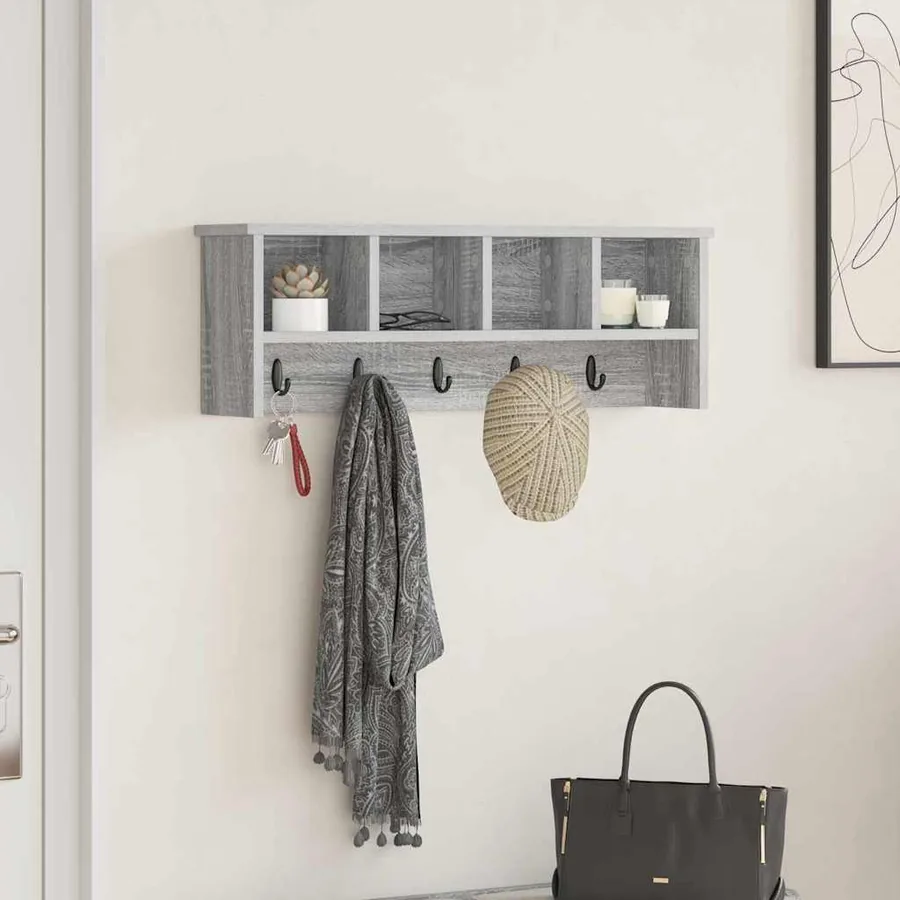Porte-manteau mural avec étagère Gris Sonoma 75 x 16 x 26 cm