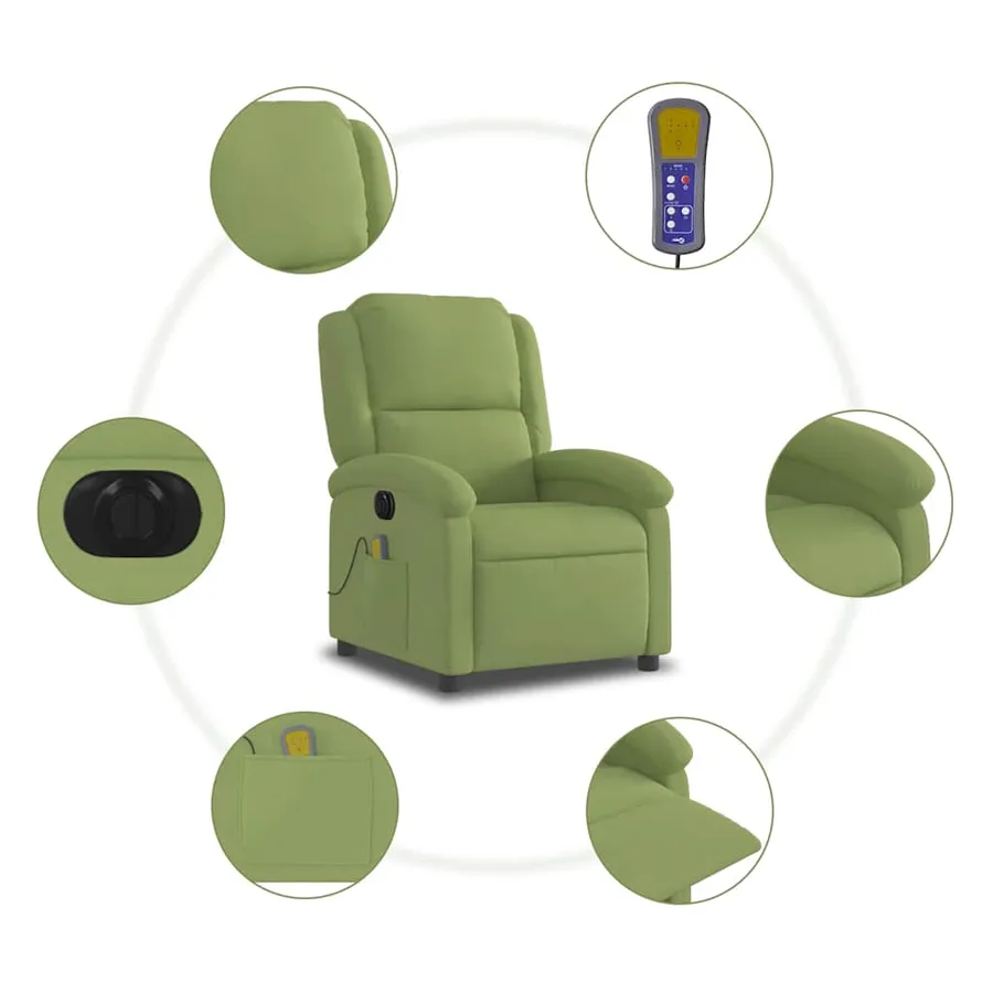 Fauteuil inclinable de massage électrique vert clair velours - 10