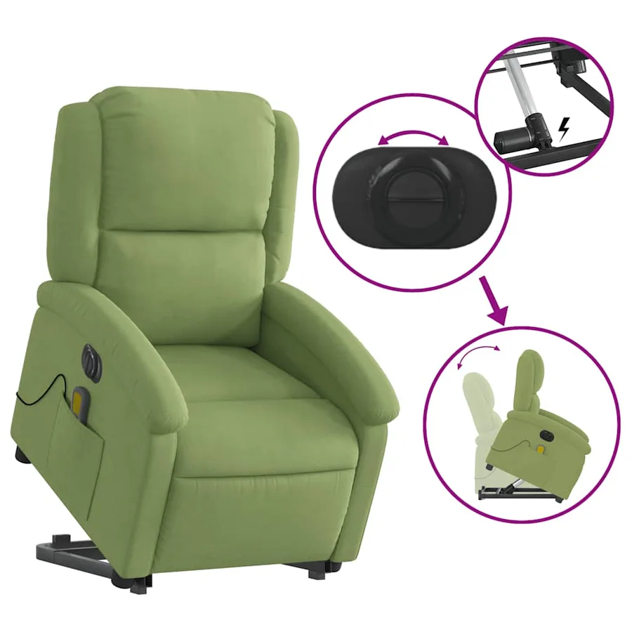 Fauteuil inclinable de massage électrique vert clair velours - 11