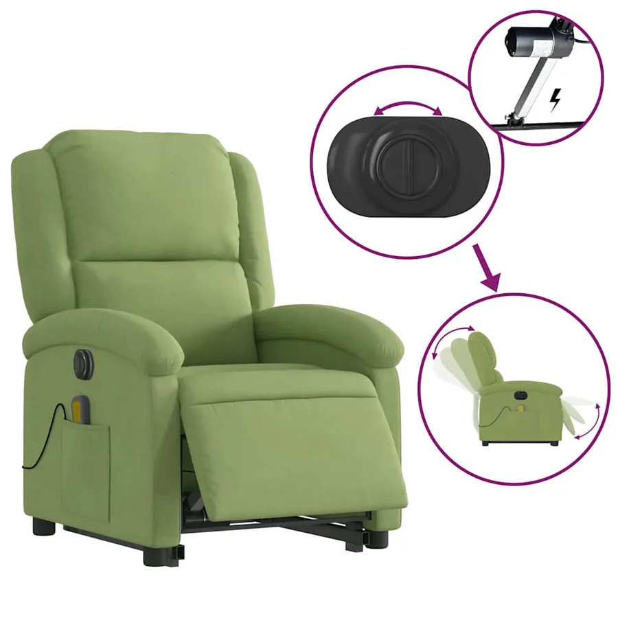 Fauteuil inclinable de massage électrique vert clair velours - 6