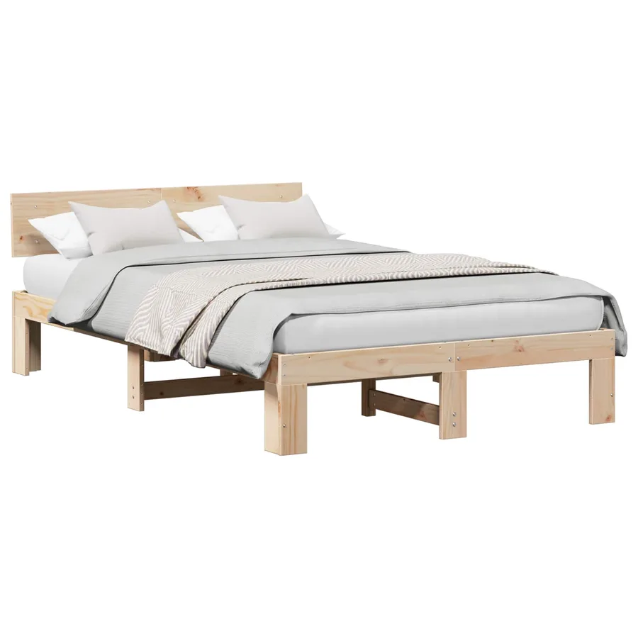 Cadre de lit avec tête de lit Naturel 135 x 190 cm Pin massif - 2