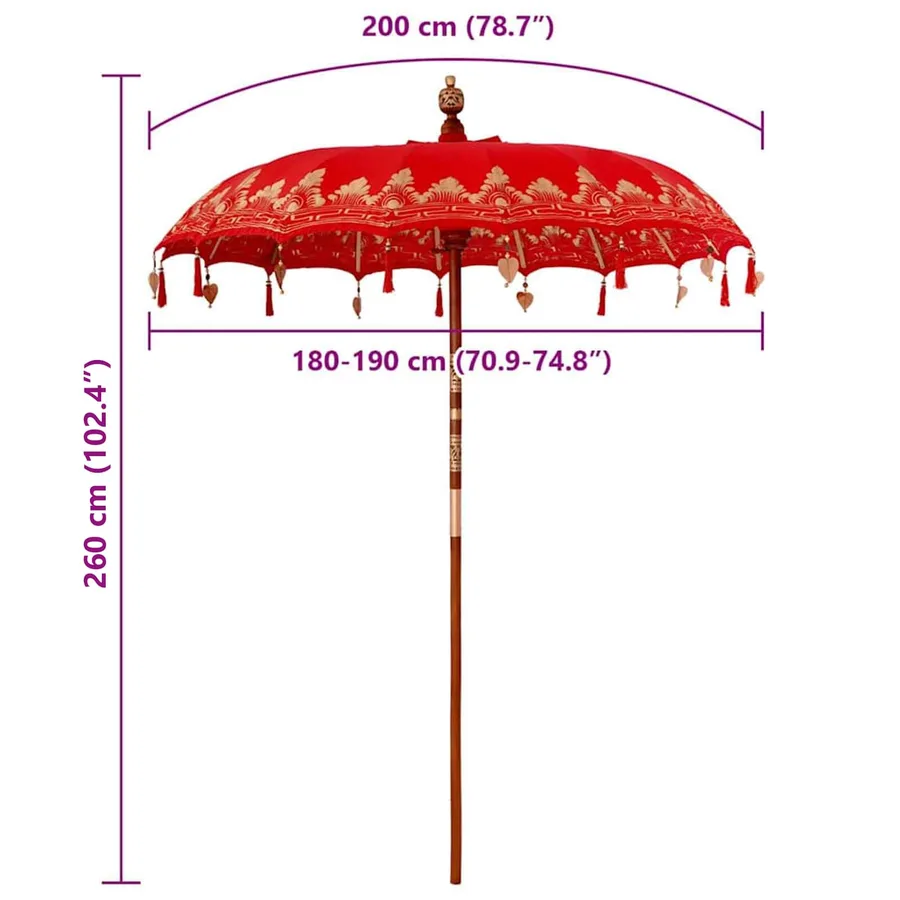 Parasol balinais Rouge 185 x 185 x 260 cm - 8