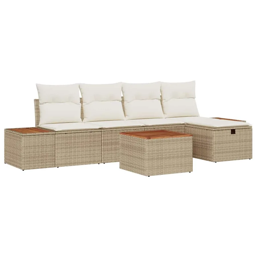 Ensemble de canapé de jardin 6 pcs Beige Poly rotin - 2