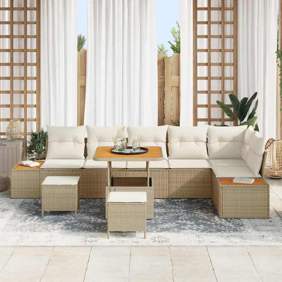 Ensemble de canapé de jardin 9 pcs Beige Poly rotin - 3