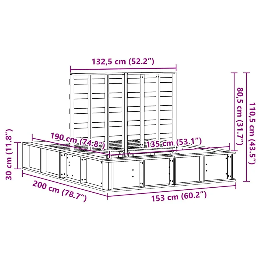 Cadre de lit Cire marron 135 x 190 cm Bois de pin massif - 12