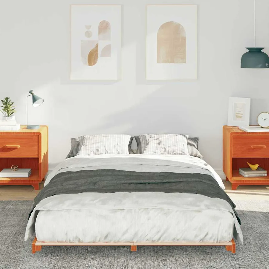 Cadre de lit Brun cire 135 x 190 cm Pin massif - 3