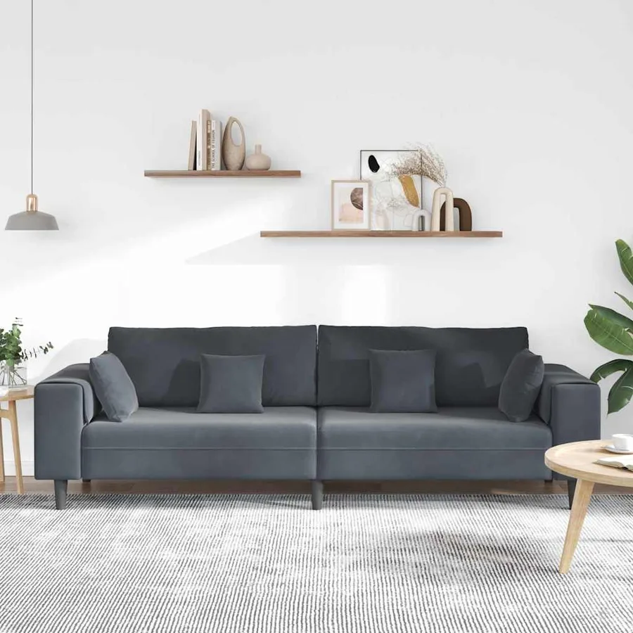 Canapé Gris foncé 250 x 77 x 76 cm Velours - 3