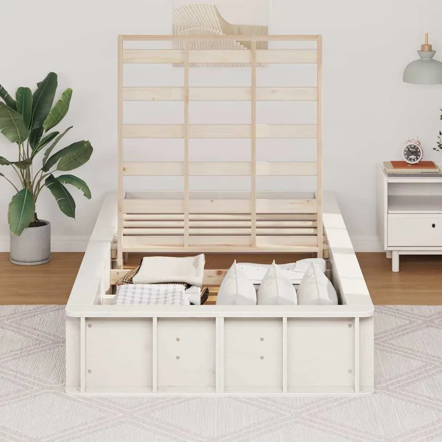 Cadre de lit Blanc 75 x 190 cm Bois de pin massif - 3