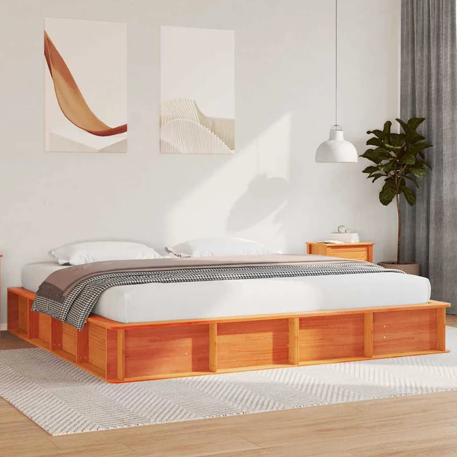 Cadre de lit Cire marron 200 x 200 cm Bois de pin massif