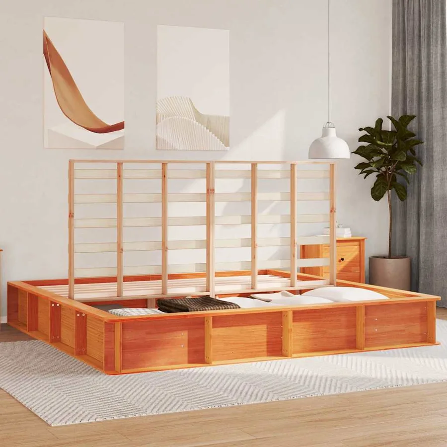 Cadre de lit Cire marron 200 x 200 cm Bois de pin massif - 3