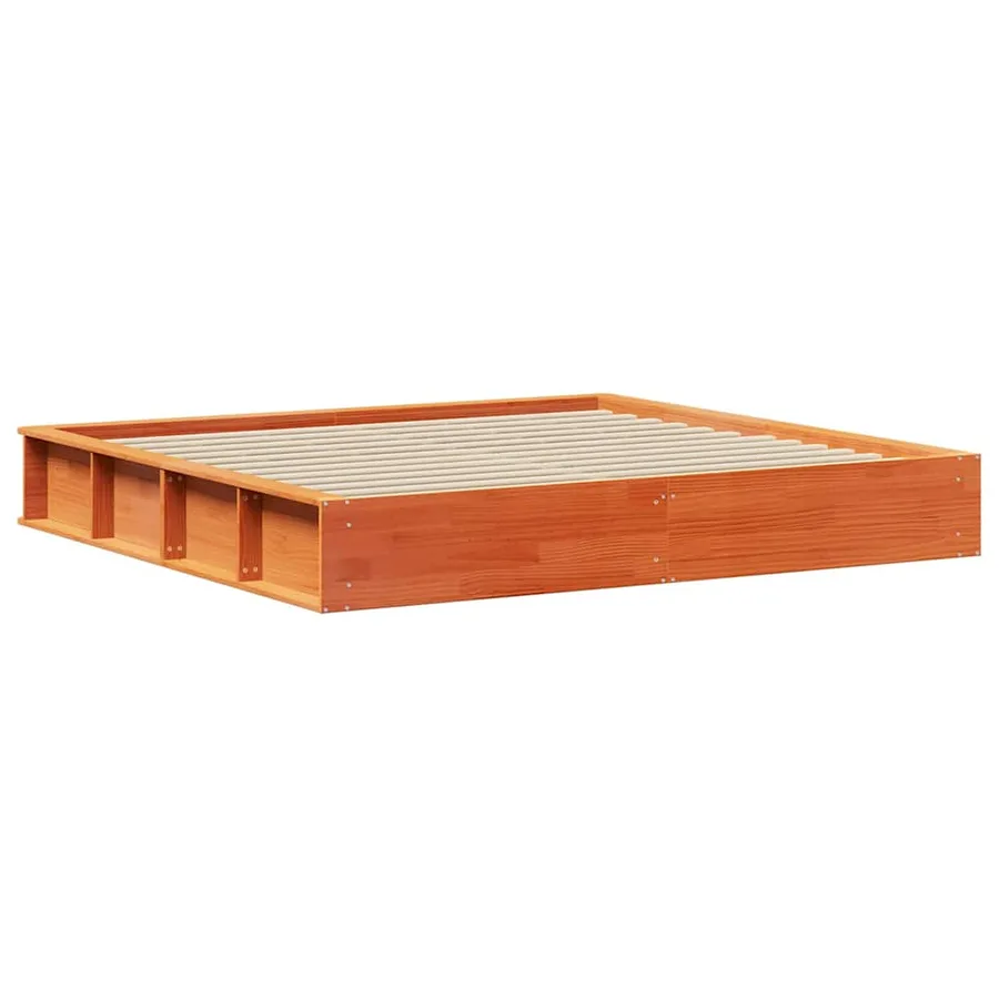 Cadre de lit Cire marron 200 x 200 cm Bois de pin massif - 7