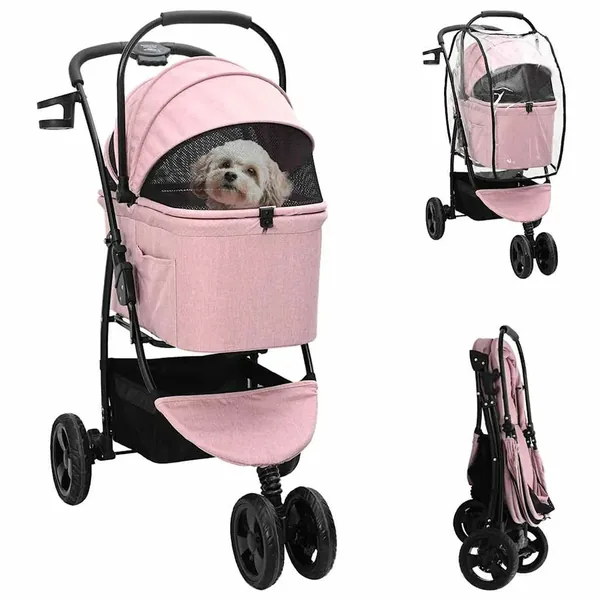 Poussette Pliante pour Animaux Rose 78 x 54 x 101 cm Polyester