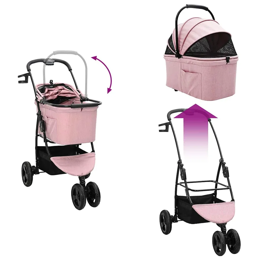 Poussette Pliante pour Animaux Rose 78 x 54 x 101 cm Polyester - 12