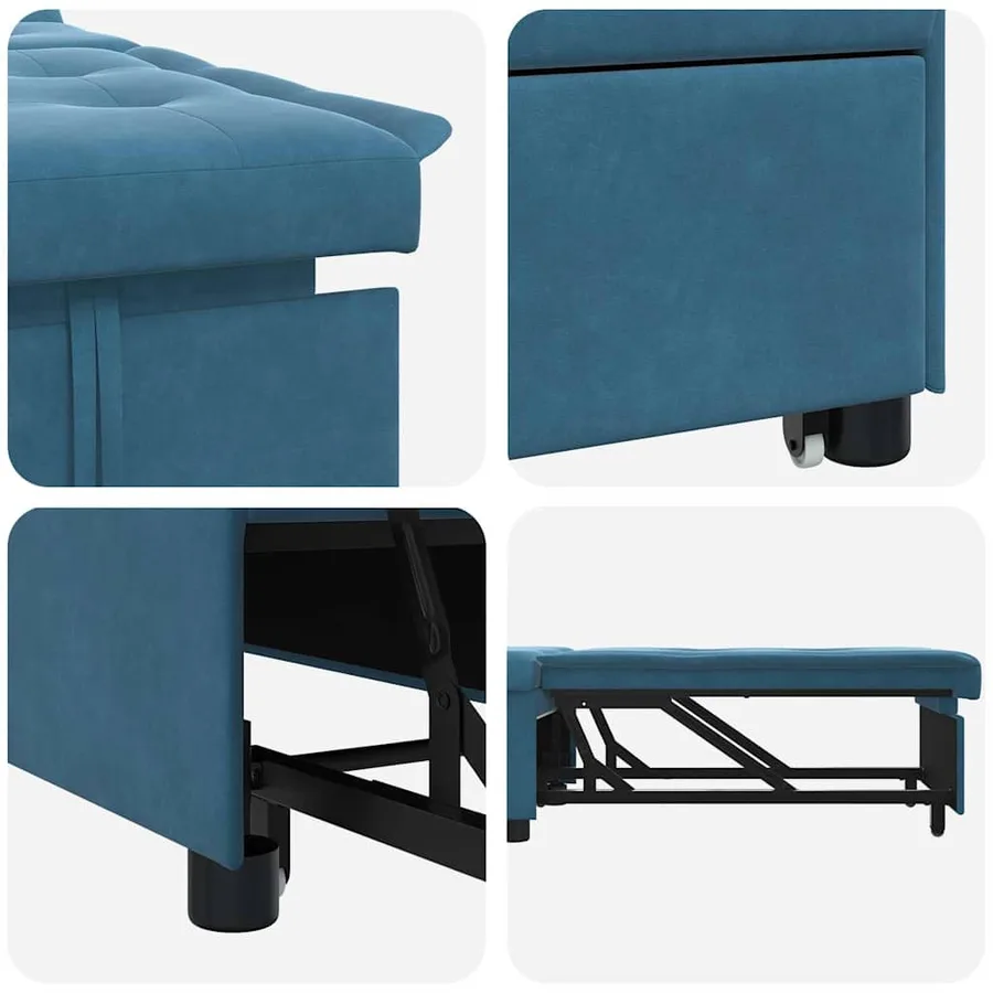 Canapé-Lit Bleu 194 x 67 x 82 cm Velours - 7
