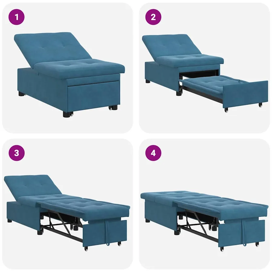 Canapé-Lit Bleu 194 x 67 x 82 cm Velours - 9