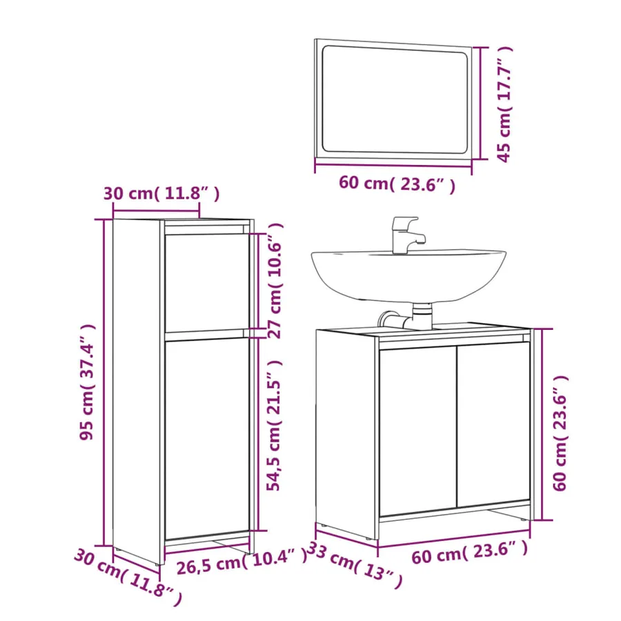 Ensemble de meubles de salle de bain 3 pcs Chêne fumé - 6
