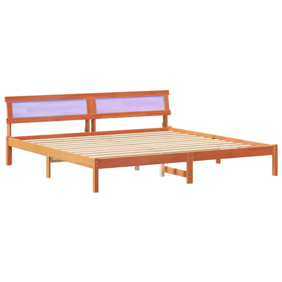 Cadre de lit avec tête de lit Brun cire 200 x 200 cm Pin massif - 2