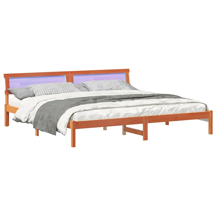 Cadre de lit avec tête de lit Brun cire 200 x 200 cm Pin massif - 3