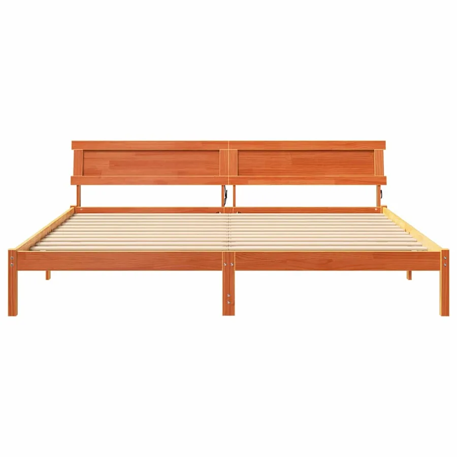 Cadre de lit avec tête de lit Brun cire 200 x 200 cm Pin massif - 5