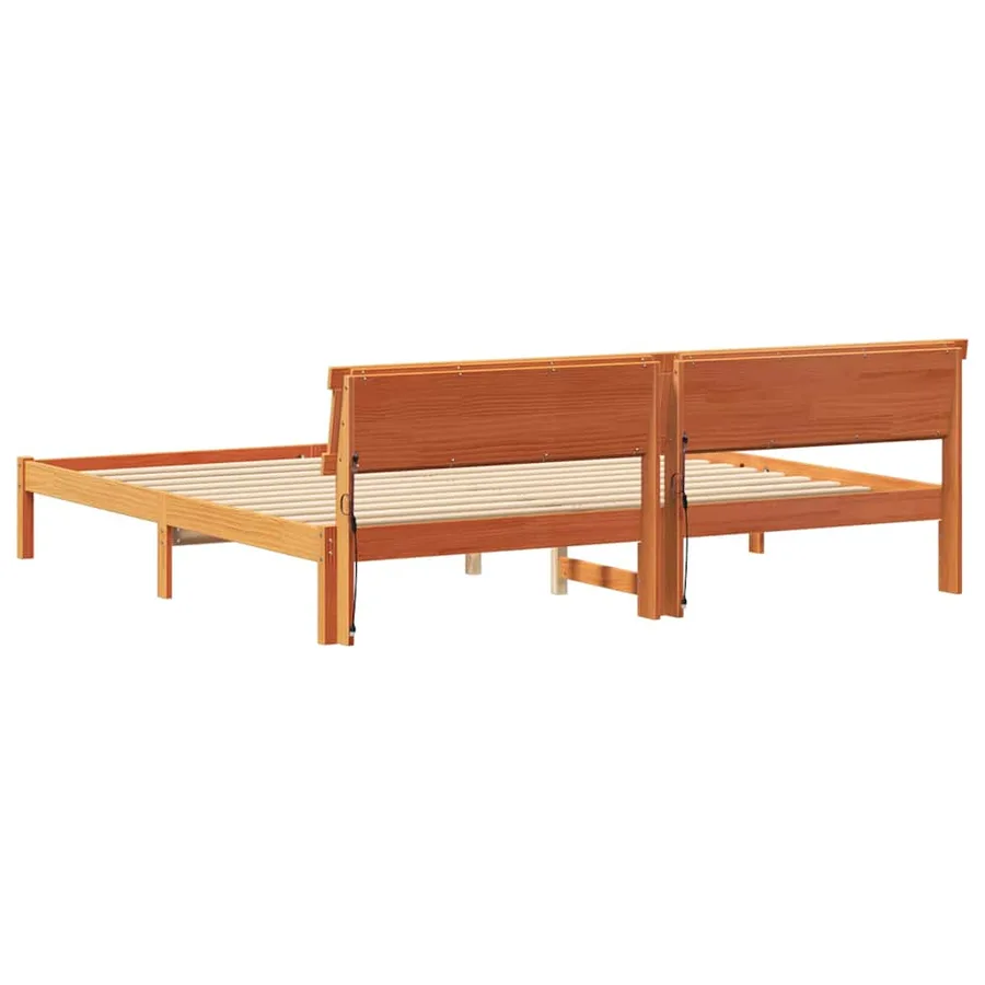 Cadre de lit avec tête de lit Brun cire 200 x 200 cm Pin massif - 7