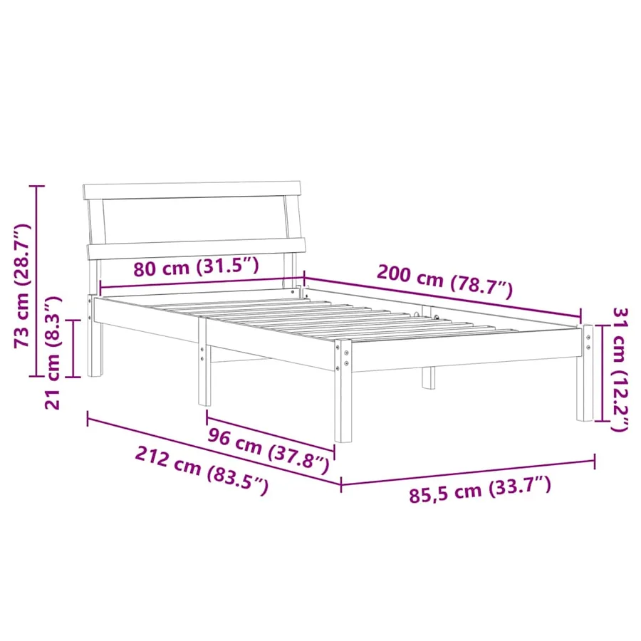 Cadre de lit avec tête de lit Marron 80 x 200 cm Pin massif - 11