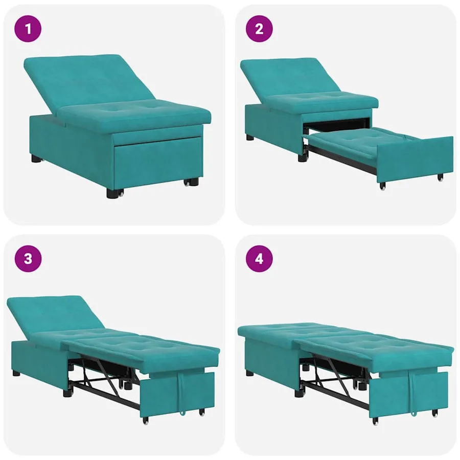 Canapé-Lit Turquoise 194 x 67 x 82 cm Velours - 9