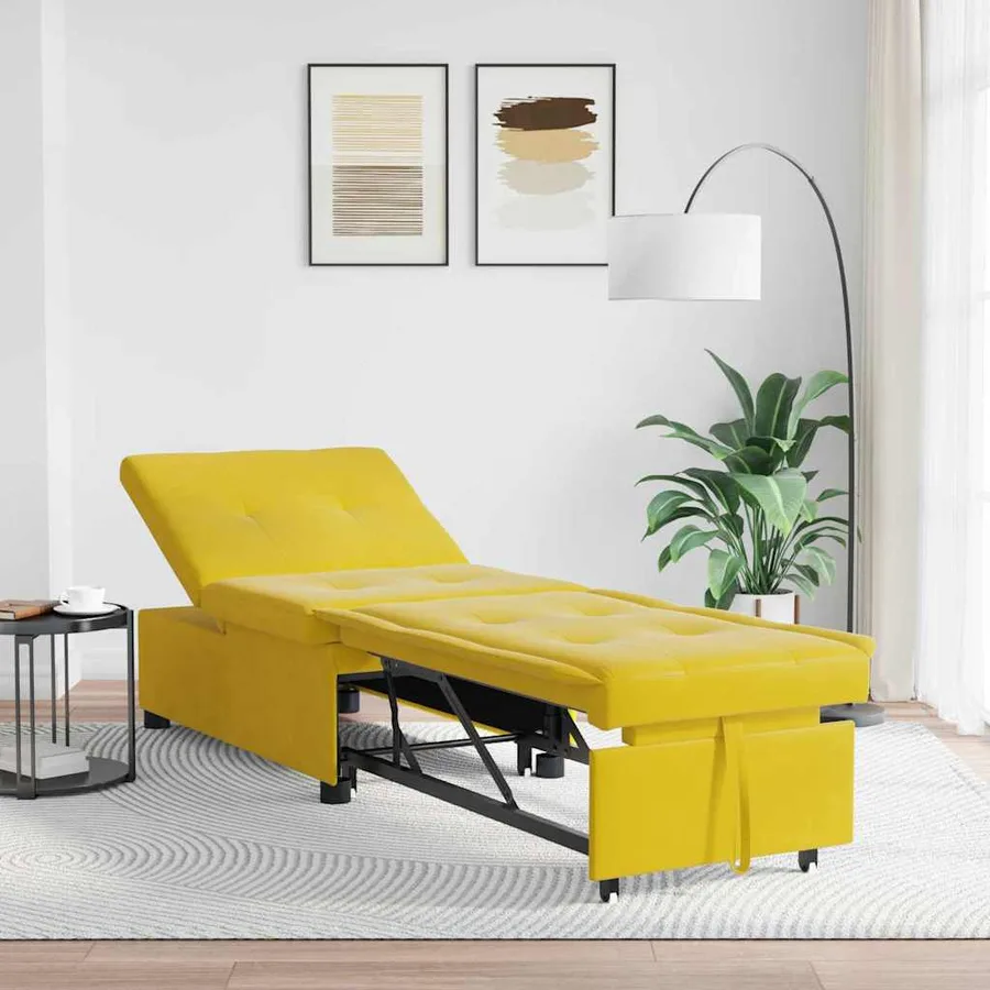 Canapé-Lit Jaune 194 x 67 x 82 cm Velours - 3