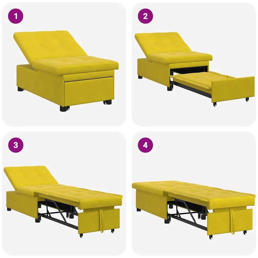 Canapé-Lit Jaune 194 x 67 x 82 cm Velours - 9