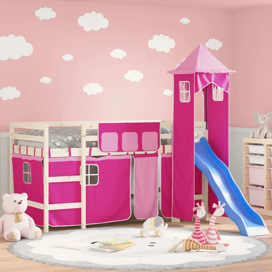 Rideaux pour lit mezzanine avec tour rose polyester
