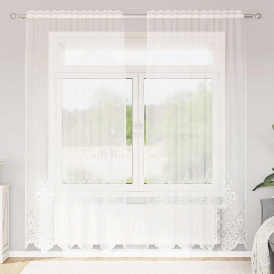 Rideau en Dentelle Floral Blanc 200 x 150 cm Polyester