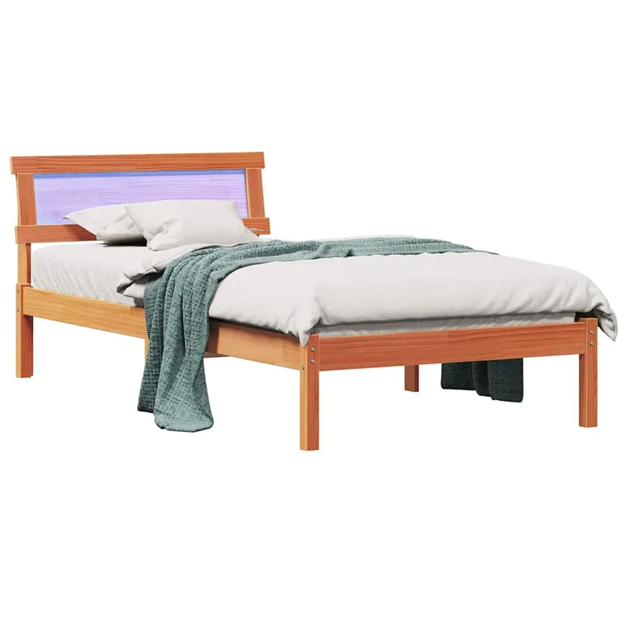 Cadre de lit avec tête de lit Brun cire 75 x 190 cm Pin massif - 3