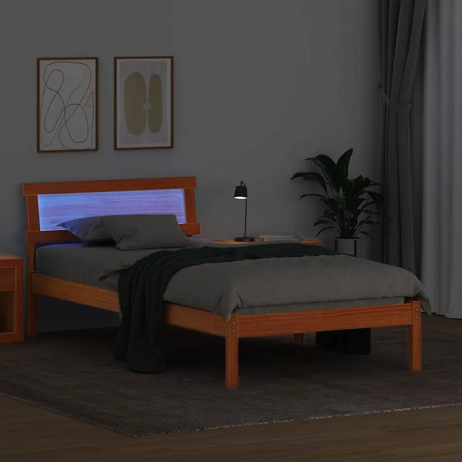Cadre de lit avec tête de lit Brun cire 75 x 190 cm Pin massif - 4
