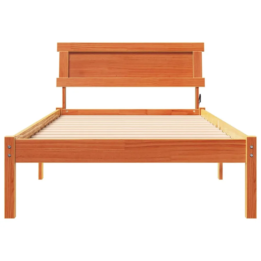 Cadre de lit avec tête de lit Brun cire 75 x 190 cm Pin massif - 5