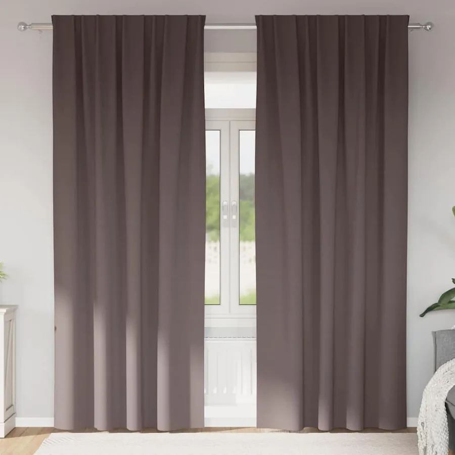 Rideaux occultants avec anneaux 2 pcs Marron foncé 245 x 140 cm