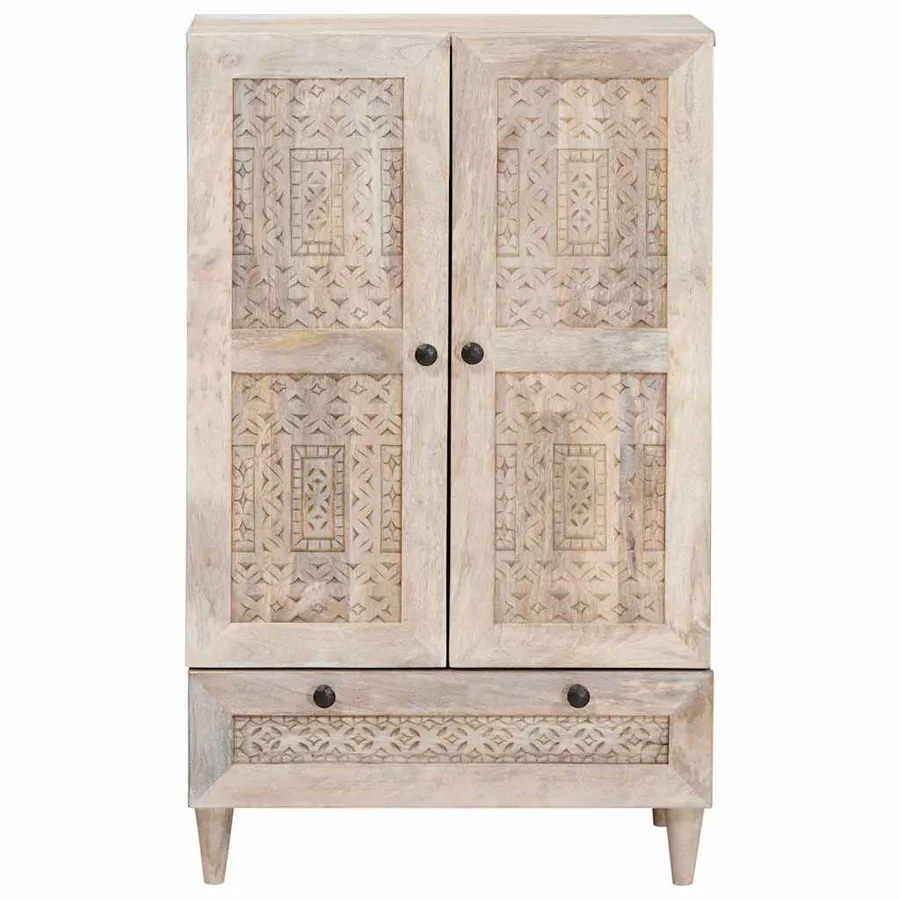 Haut Armoire Blanc 60 x 33 x 100 cm bois de manguier massif - 3