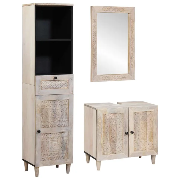 Ensemble de mobilier de salle de bain avec tiroir 3 pcs Blanc