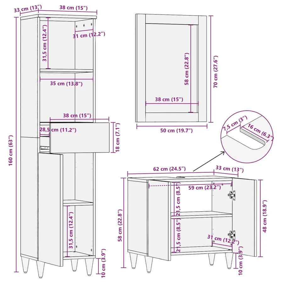 Ensemble de mobilier de salle de bain avec tiroir 3 pcs Blanc - 17