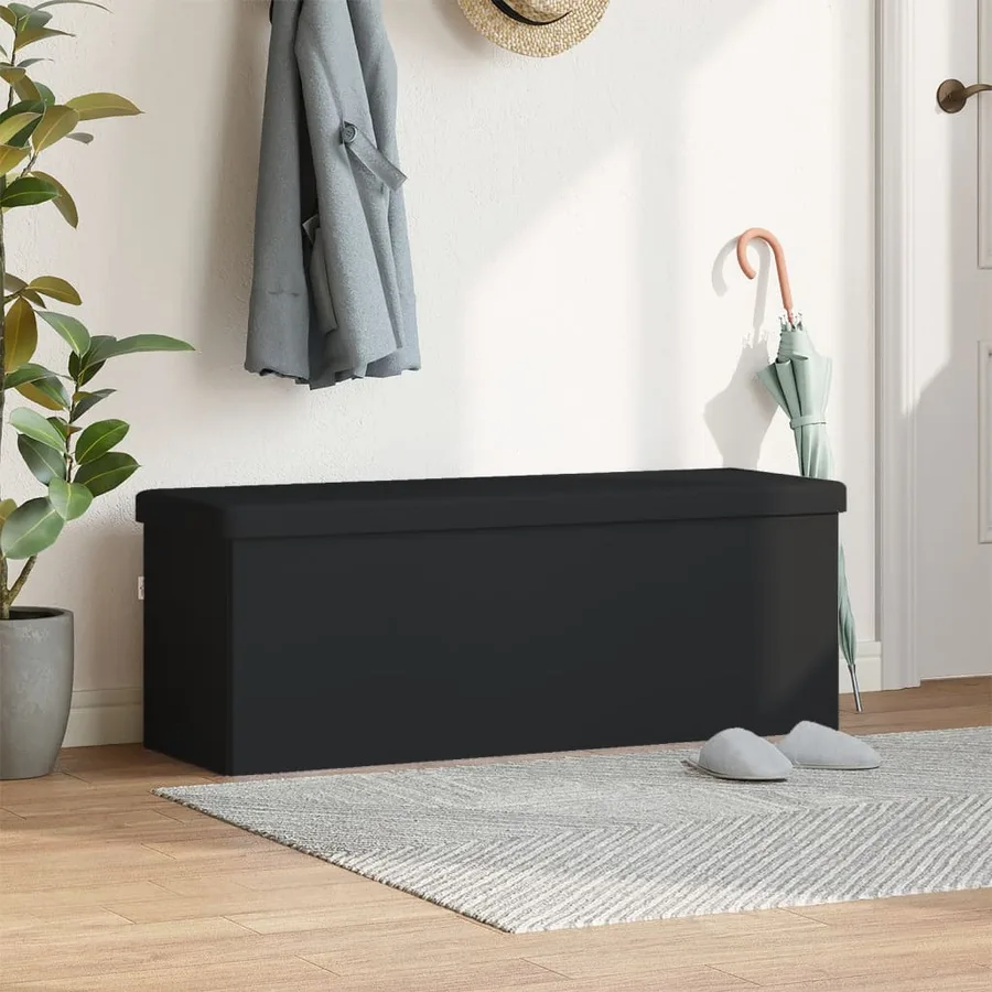 Banc de rangement pliable noir PVC - 3