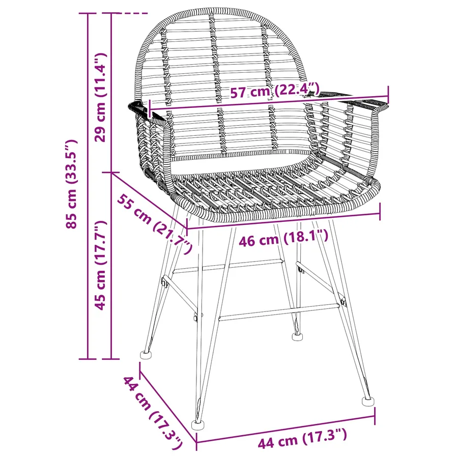 Chaise de salle à manger 2 pcs Rotin et métal Noir - 11