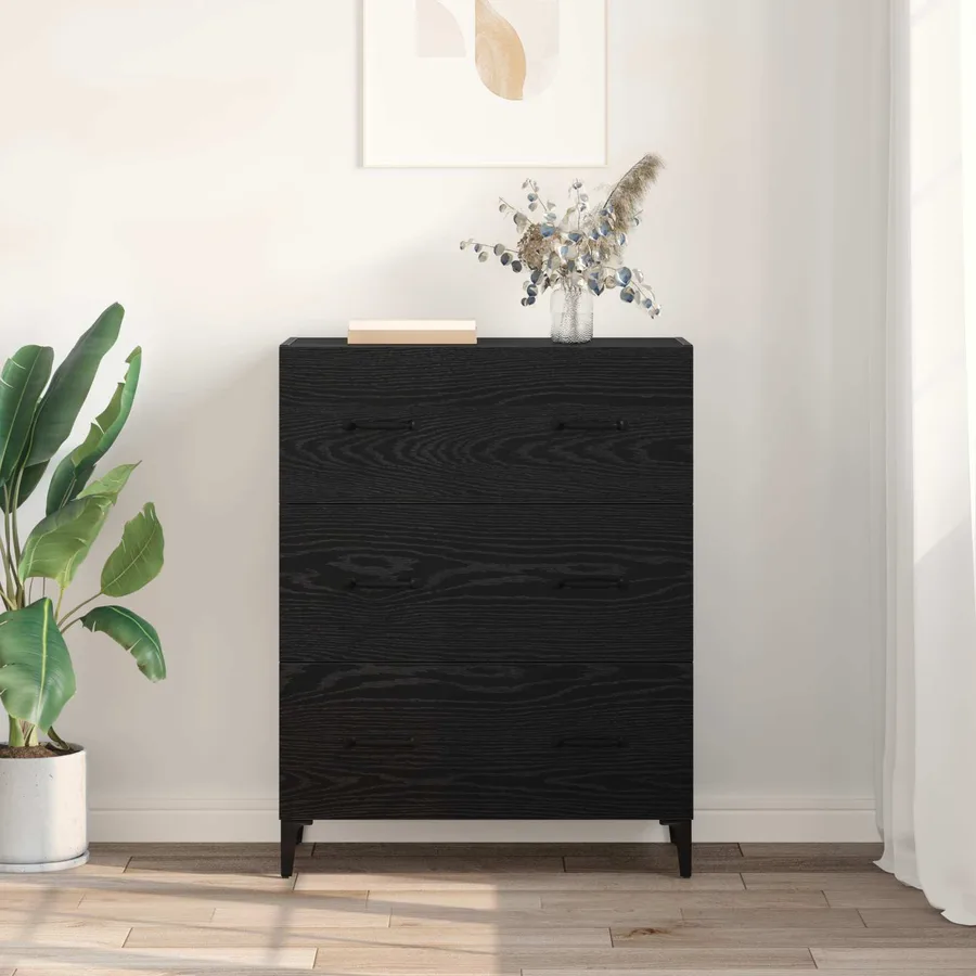 Buffet Chêne noir 69,5 x 34 x 90 cm Bois d'ingénierie et fer - 4