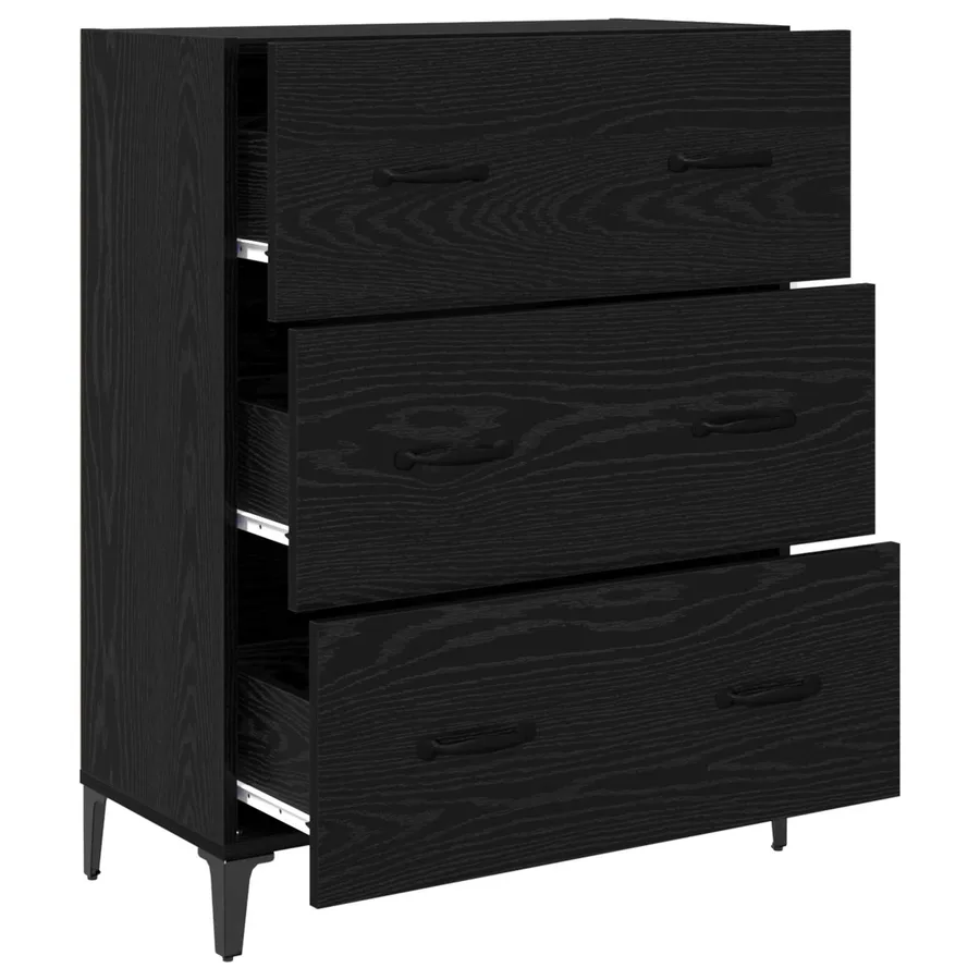 Buffet Chêne noir 69,5 x 34 x 90 cm Bois d'ingénierie et fer - 5